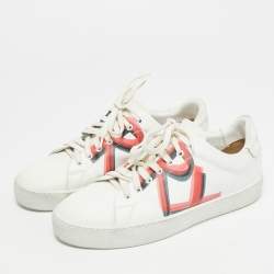 Pre Owned Burberry Graffiti Size 36.5 White Leather Lace Up Sneakers