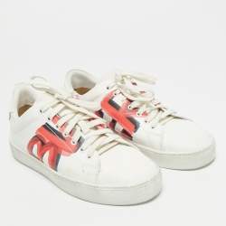 Pre Owned Burberry Graffiti Size 36.5 White Leather Lace Up Sneakers