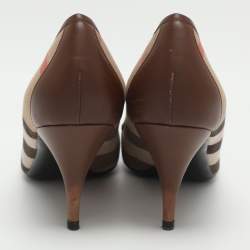 مملوكة مسبقًا Burberry Size 41 Beige/Brown Nova Canvas and Leather Pumps