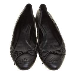Pre Owned Burberry Black Brogue Leather Wingtip Detail Bow Ballet Flats Size 39.5