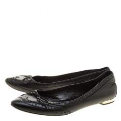 Pre Owned Burberry Black Brogue Leather Wingtip Detail Bow Ballet Flats Size 39.5