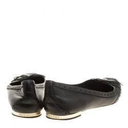 Pre Owned Burberry Black Brogue Leather Wingtip Detail Bow Ballet Flats Size 39.5