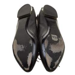 Pre Owned Burberry Black Brogue Leather Wingtip Detail Bow Ballet Flats Size 39.5