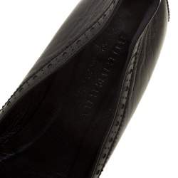 Pre Owned Burberry Black Brogue Leather Wingtip Detail Bow Ballet Flats Size 39.5