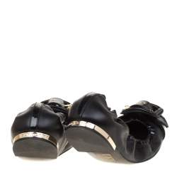 Burberry Black Leather Bearley Buckle Detail Scrunch Ballet Flats Size 38