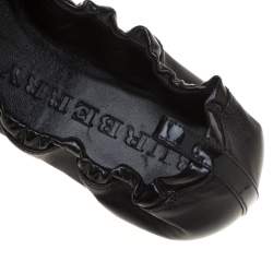 Burberry Black Leather Bearley Buckle Detail Scrunch Ballet Flats Size 38