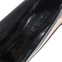 Pre Owned حذاء كعب عالي بربري تفاصيل إبزيم كاروهات نوفا / جلد لامع أسود مقاس 35