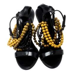 Pre Owned Burberry Prorsum Black T Strap Beaded Sandals Size 37