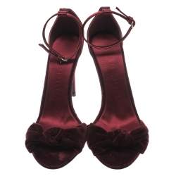 Pre Owned صندل بربري سير كاحل تفاصيل عقدة قطيفة وساتان عنابي مقاس 39