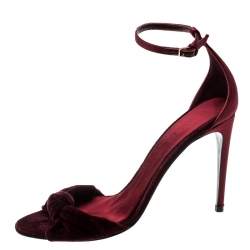 Pre Owned صندل بربري سير كاحل تفاصيل عقدة قطيفة وساتان عنابي مقاس 39