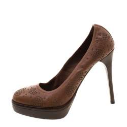 Burberry Brown Leather Studded Platform Pumps Size 37.5