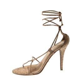 Burberry Beige Python Leather Ankle Wrap Open Toe Sandals Size 38