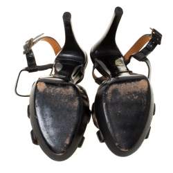 Pre Owned Burberry Black Leather Bridle Ankle Strap Sandals Size 41