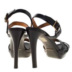Pre Owned Burberry Black Leather Bridle Ankle Strap Sandals Size 41