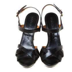 Pre Owned Burberry Black Leather Bridle Ankle Strap Sandals Size 41