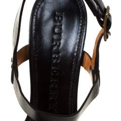 Pre Owned Burberry Black Leather Bridle Ankle Strap Sandals Size 41