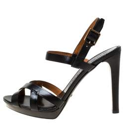 Pre Owned Burberry Black Leather Bridle Ankle Strap Sandals Size 41