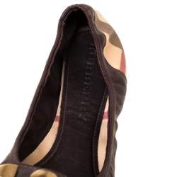 Pre Owned Burberry Dark Brown Nova Check PVC and Leather Studs Round Ballerina Flats Size 41