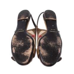 Burberry Brown Nova Check Canvas and Leather Buckle Belt Slingback Flats Size 40