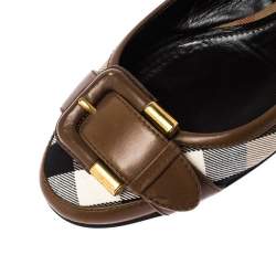 Burberry Brown Nova Check Canvas and Leather Buckle Belt Slingback Flats Size 40