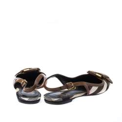 Burberry Brown Nova Check Canvas and Leather Buckle Belt Slingback Flats Size 40