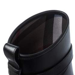 Pre Owned Burberry Black Leather Roscot Belted Rain Boots Size 36