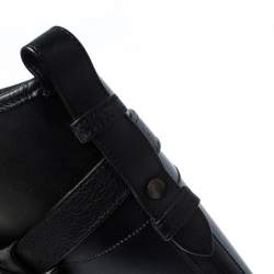 Pre Owned Burberry Black Leather Roscot Belted Rain Boots Size 36