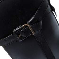 Pre Owned Burberry Black Leather Roscot Belted Rain Boots Size 36
