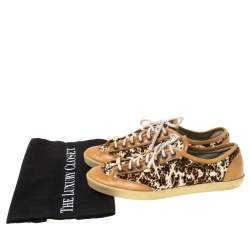 Pre Owned Burberry Brown Leather And Pony Hair Leopard Print Lace Up Sneakers Size 39