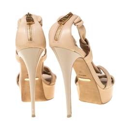 Pre Owned Burberry Beige Leather Strap Platform Sandals Size 38