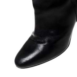 Pre Owned Burberry Black Leather Buckle Pointed Toe Knee Length Boots Size 37