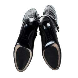 Pre Owned Burberry Black Leather Buckle Pointed Toe Knee Length Boots Size 37