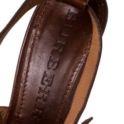 Pre Owned Burberry Brown Leather Strappy Wedge Platform Sandals Size 38