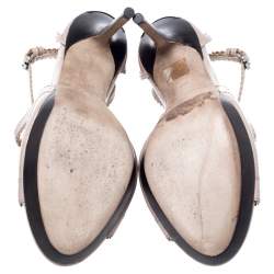 Burberry Grey Leather Platform Ankle Strap Sandals Size 39