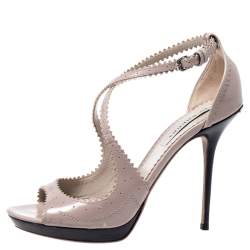 Pre Owned Burberry Grey Leather Platform Ankle Strap Sandals Size 39