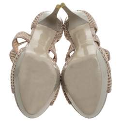 Pre Owned Burberry Beige Cotton Lace And Leather Trim Cut Out Platform Ankle Sandals Size 37