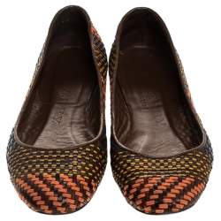 مملوكة مسبقًا Burberry Multicolor Woven Leather Ballet Flat Size 38.5