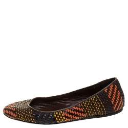 مملوكة مسبقًا Burberry Multicolor Woven Leather Ballet Flat Size 38.5