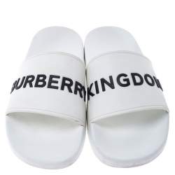 Burberry White Rubber And Black Kingdom Motif Slip On Slides Size 43