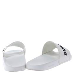 Burberry White Rubber And Black Kingdom Motif Slip On Slides Size 43