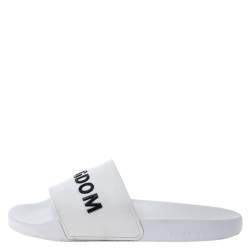Burberry White Rubber And Black Kingdom Motif Slip On Slides Size 43