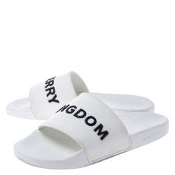 Burberry White Rubber And Black Kingdom Motif Slip On Slides Size 43