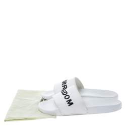 Burberry White Rubber And Black Kingdom Motif Slip On Slides Size 43