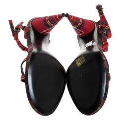 Burberry Red Checkered Wool Hans T Strap Sandals Size 41