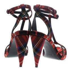 Burberry Red Checkered Wool Hans T Strap Sandals Size 41