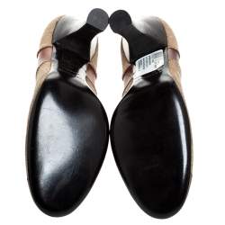 Pre Owned Burberry Brown/Beige Leather and Canvas Wooden Heel Pumps Size 40