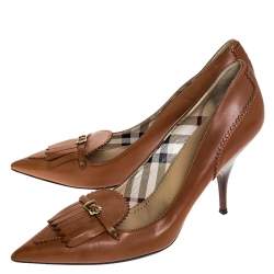 Burberry Tan Leather Fringe Pointed Toe Pumps Size 36