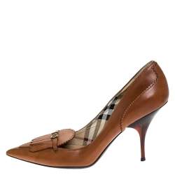 Burberry Tan Leather Fringe Pointed Toe Pumps Size 36