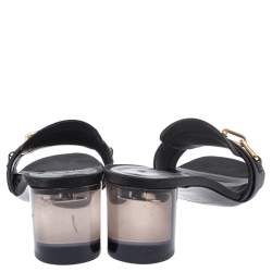 Pre Owned Burberry Black Satin Chain Detail Open Toe Mules Size 40