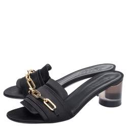 Pre Owned Burberry Black Satin Chain Detail Open Toe Mules Size 40